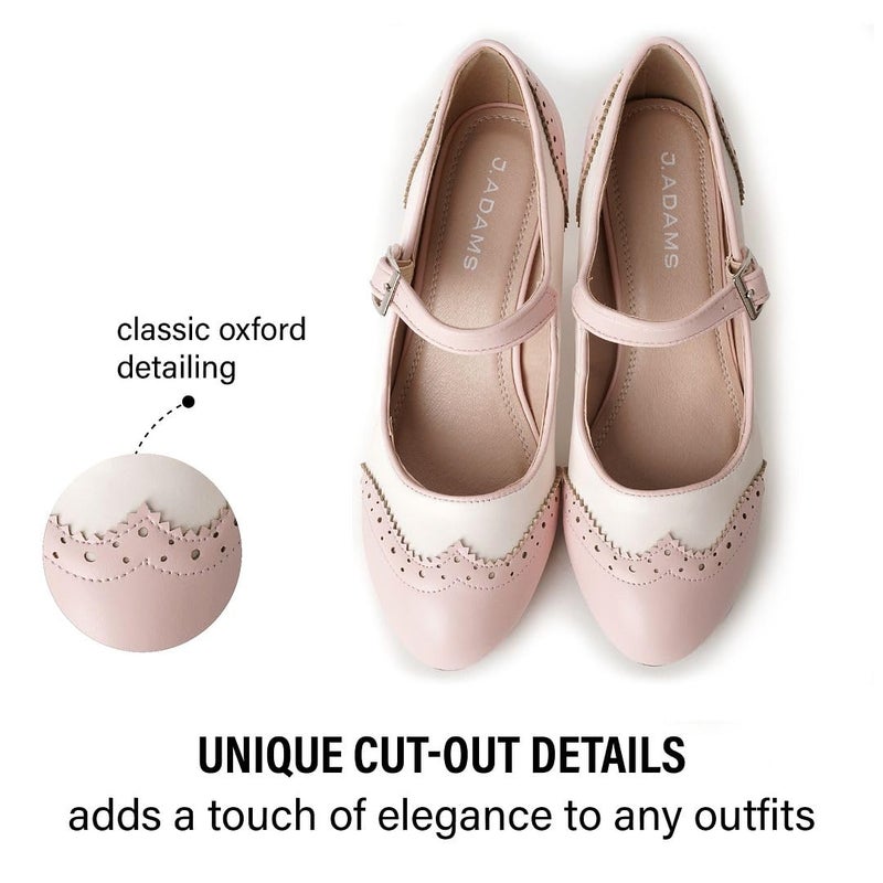 J. Adams Kym Mary Jane Shoes Women Oxford Pumps - Cute Low Kitten High Heels - Retro Vintage Shoes for Women 1950s Mary Janes Round Toe Shoe with Ankle Strap - Image 3